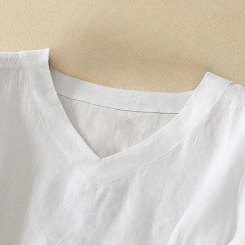 Buddha Stones Summer Casual Plain Women's V-neck Design Half Sleeve T-shirt