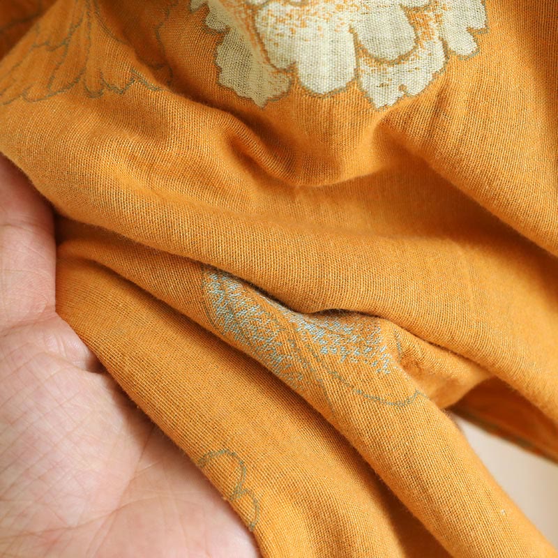 Buddha Stones 2pcs Frog-Button Printed Long Sleeve Cardigan Shirt Pants With Pockets Cotton Set