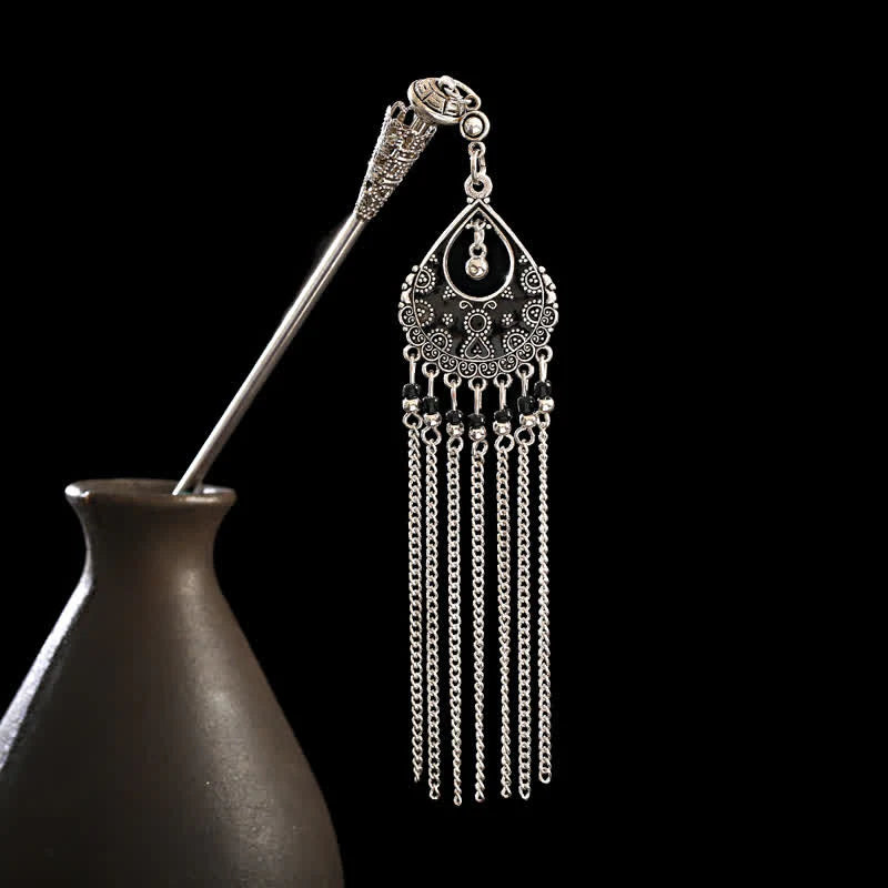 Buddha Stones Water Drop Lily of the Valley Flowers Tassels Confidence Hairpin