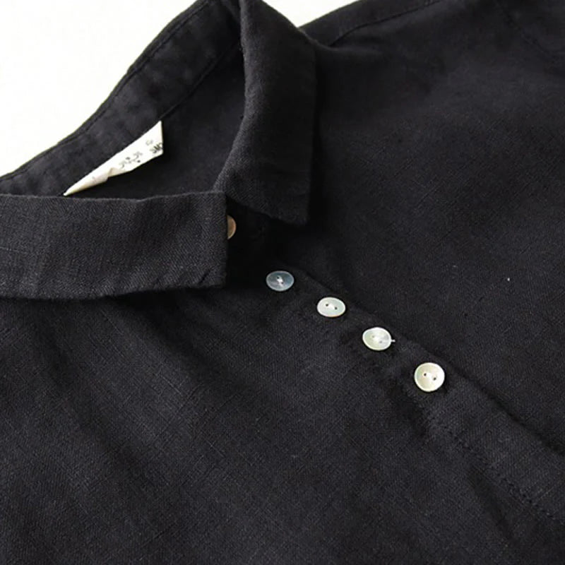 Buddha Stones Buttons Design Lapel Three Quarter Sleeve Midi Dress With Pockets