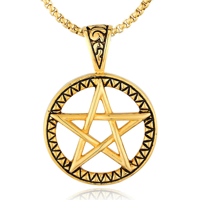 Buddha Stones Pentagram Titanium Steel Balance Necklace Pendant