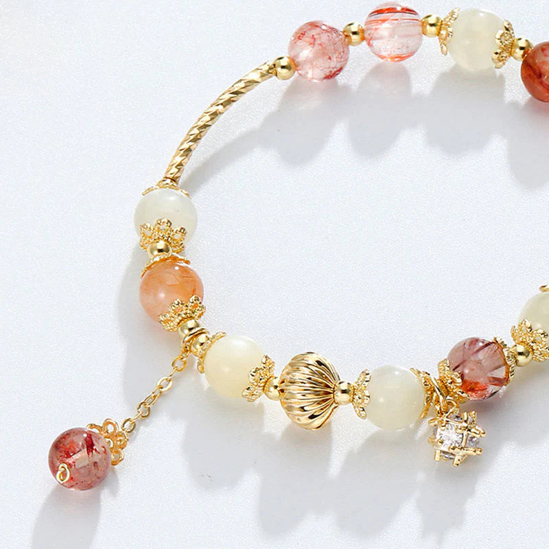 Buddha Stones Colorful Rutilated Quartz Cat Eye Zircon Auspiciousness Bead Bracelet