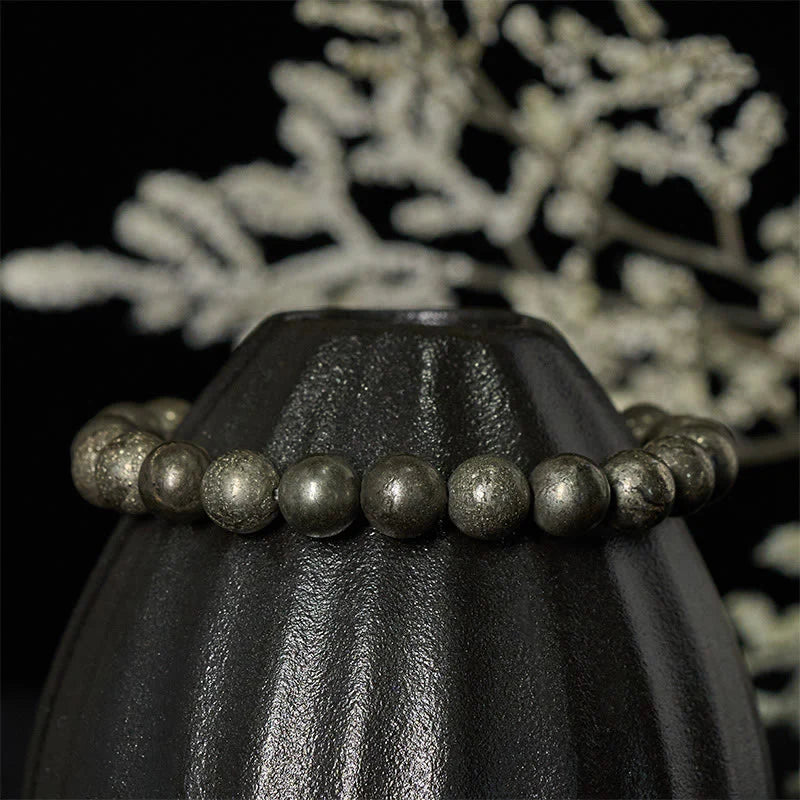 Buddha Stones Pyrite Round Beads Confidence Abundance Bracelet