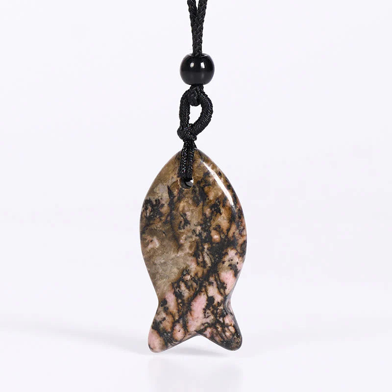 Buddha Stones Koi Fish Pink Crystal Indian Agate Amethyst Topaz Red Jasper Success Warmth Necklace Pendant