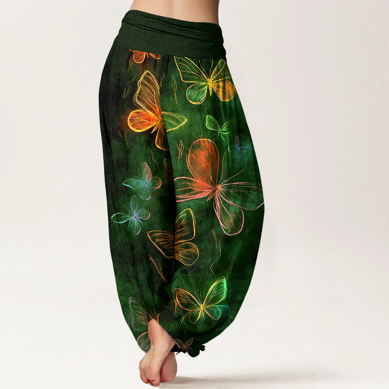 Buddha Stones Cotton Dreamlike Butterfly Pattern Women's Elastic Waist Harem Pants