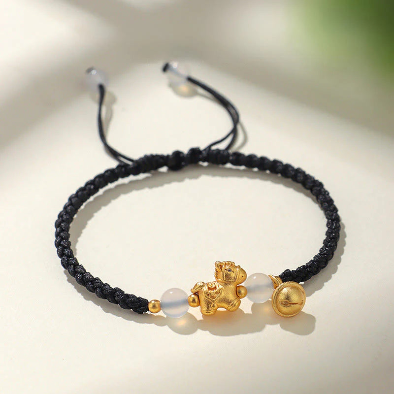 Buddha Stones Year Of The Horse Red String White Agate Connection Braided Bracelet