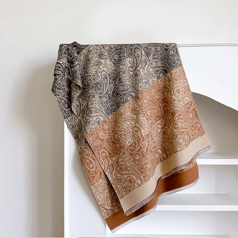 Buddha Stones Winter Thermal Color Matching Paisley Vines Pattern Tassel Cozy Scarf Shawl