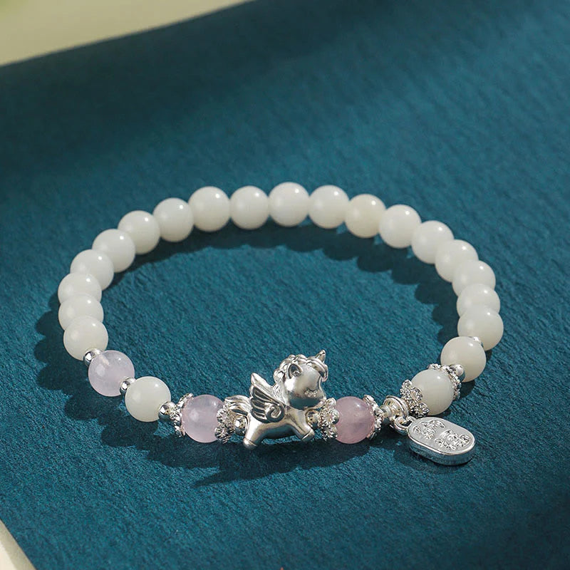 Buddha Stones 999 Sterling Silver Year Of The Horse Natural Black Obsidian Bodhi Seed Strength Bracelet