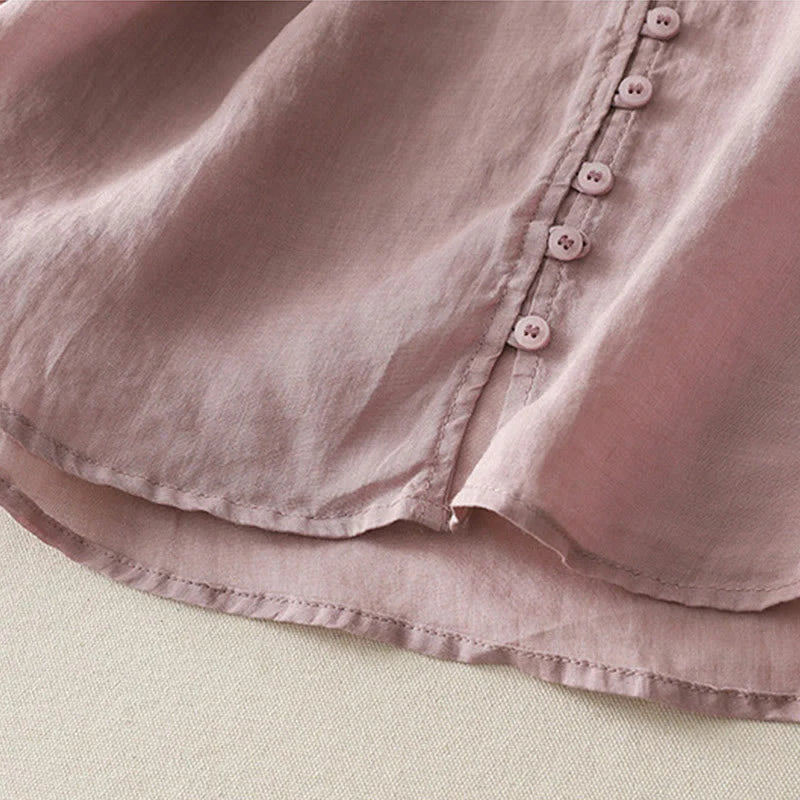Buddha Stones Embroidery Button-down Women's Cotton Linen Shirt