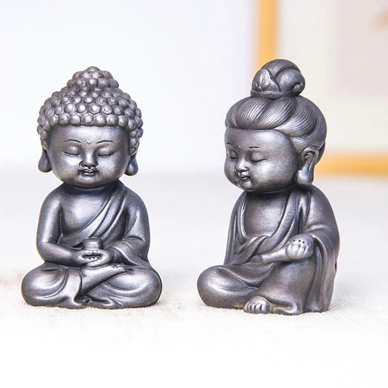 Buddha Stones Handmade Ksitigarbha Kwan Yin Guanyin Avalokitesvara Tathagata Iron Powder Rust Cast Resin Statue Home Decoration