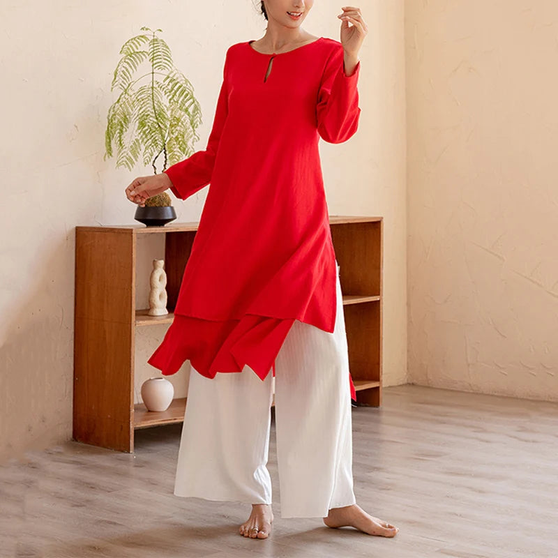 Buddha Stones 2Pcs Simple Design Tai Chi Meditation Yoga Clothing Top Pants Women's Set (Extra 30% Off | USE CODE: FS30)
