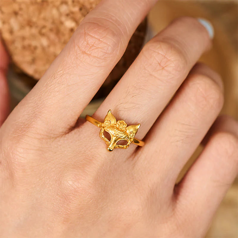 Buddha Stones Fox Mask 24k Gold Plated Brass Ring