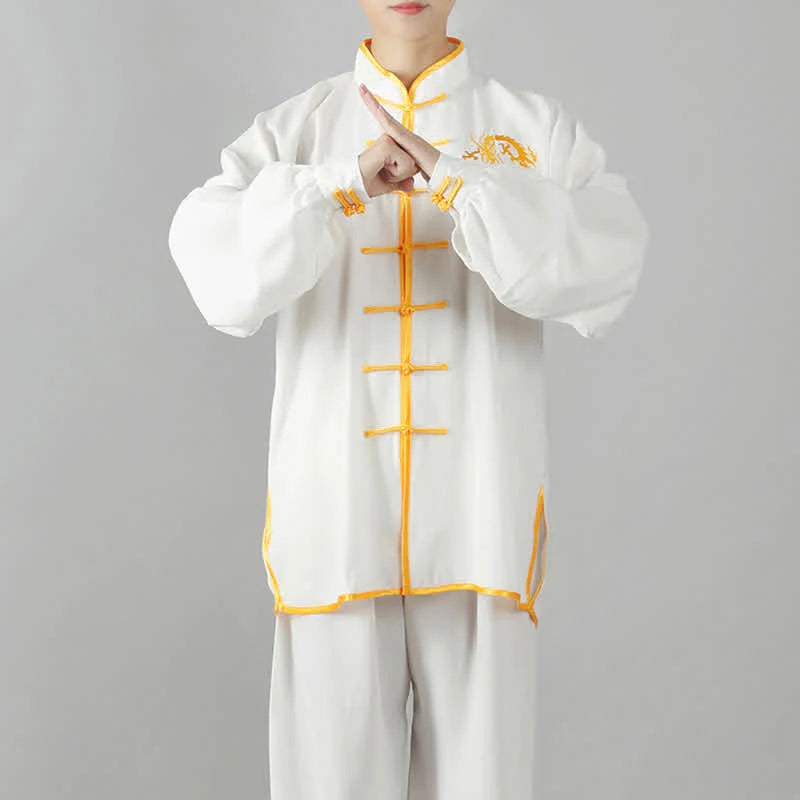 Buddha Stones Dragon Embroidered Qi Gong Zen Spiritual Practice Meditation Prayer Uniform Unisex Clothing Set