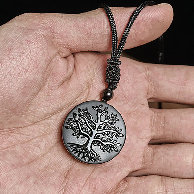 FREE Today: Transformation and Strength Natural The Tree of Life Pattern Black Obsidian Necklace Pendant