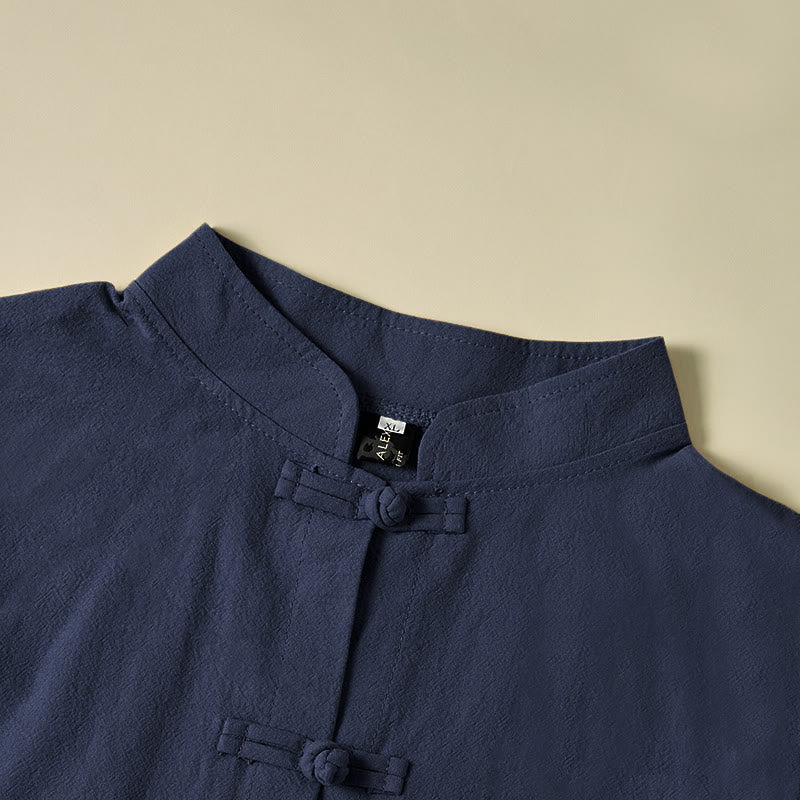 Buddha Stones Ethnic Frog-Button Long Sleeve Stand Collar Women's Cotton Shirt With Pockets