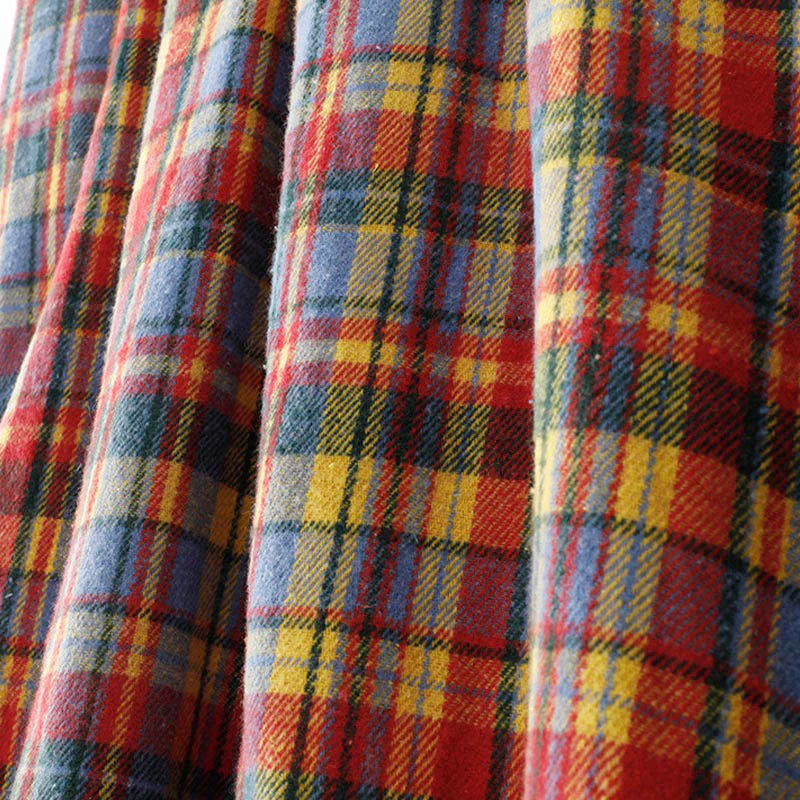 Buddha Stones Fall Winter Women's Plaid Pattern Cotton Skirt With Pockets