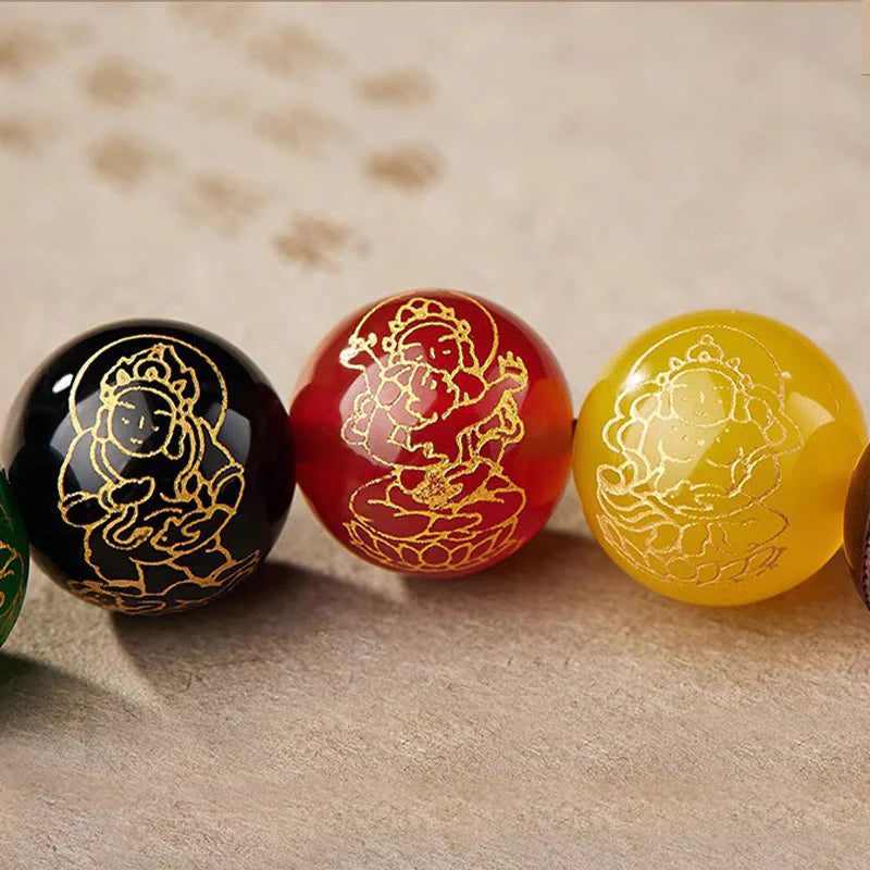 Buddha Stones Small Leaf Red Sandalwood Five Directions Gods of Wealth Calm Bracelet