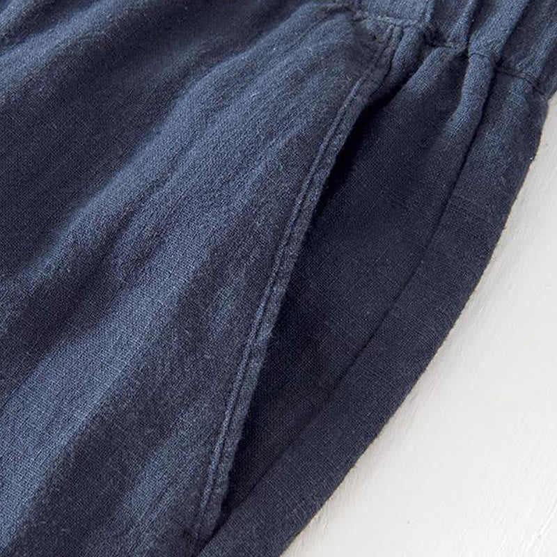Buddha Stones Summer Solid Color Drawstring Elastic Waist Men's Cotton Linen Shorts With Pockets
