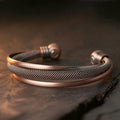 Buddha Stones Retro Textured Flower Pattern Twisted Copper Balance Luck Open Cuff Bracelet Bangle