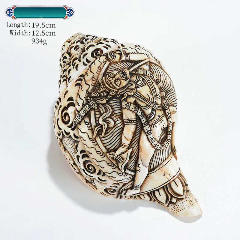 Tibetan Handmade Engraved Shankha Buddha Avalokitesvara Conch Shell Wealth Decoration