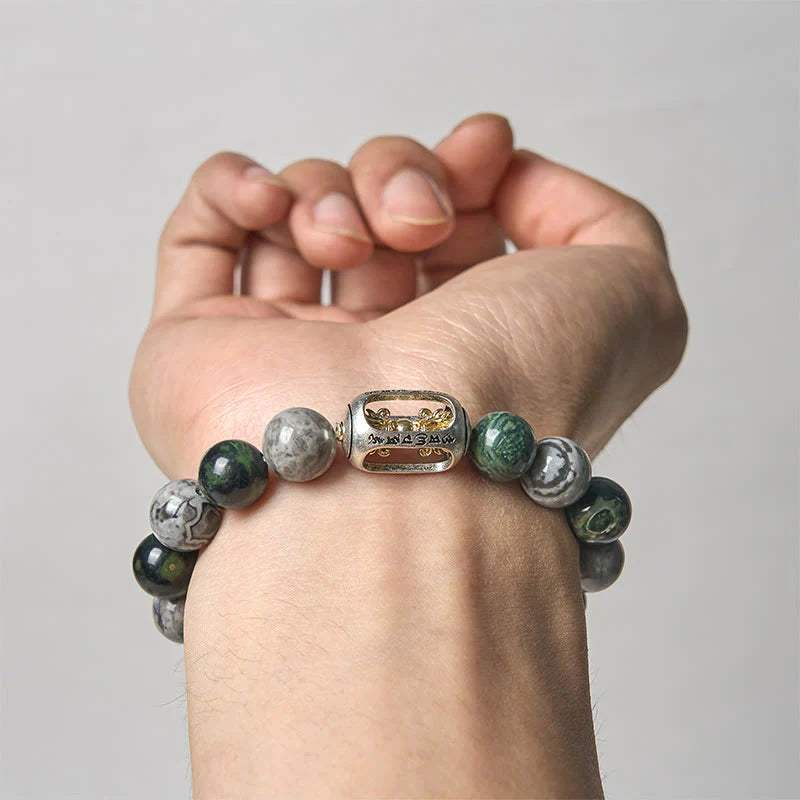 Buddha Stones Natural Grey Jasper Kambamba Jasper Om Mani Padme Hum Formless Buddha Healing Bracelet