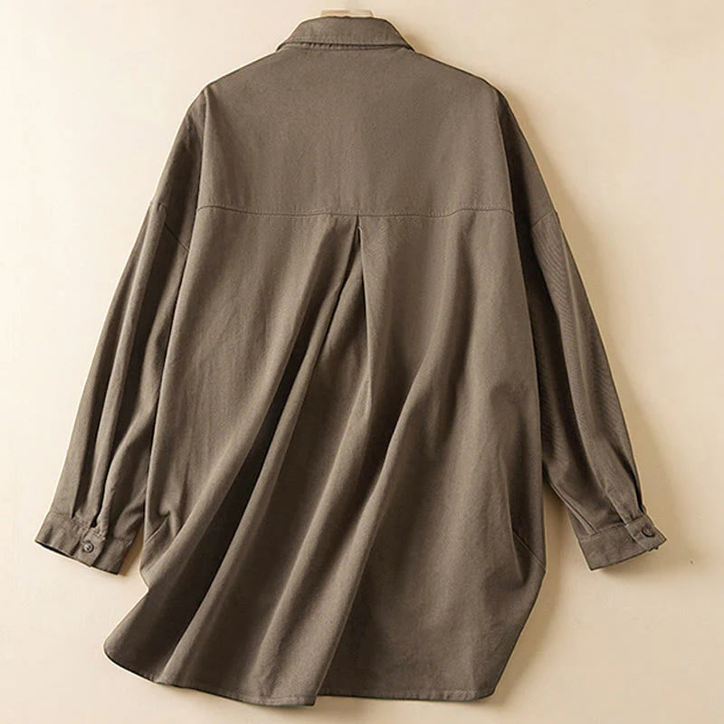 Buddha Stones Fall Irregular Design Long Sleeve Women's Cotton Linen Lapel Jacket With Pockets