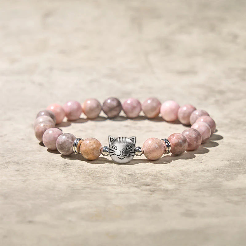 Buddha Stones 8mm Cat Design Zebra Jasper Protection Bracelet