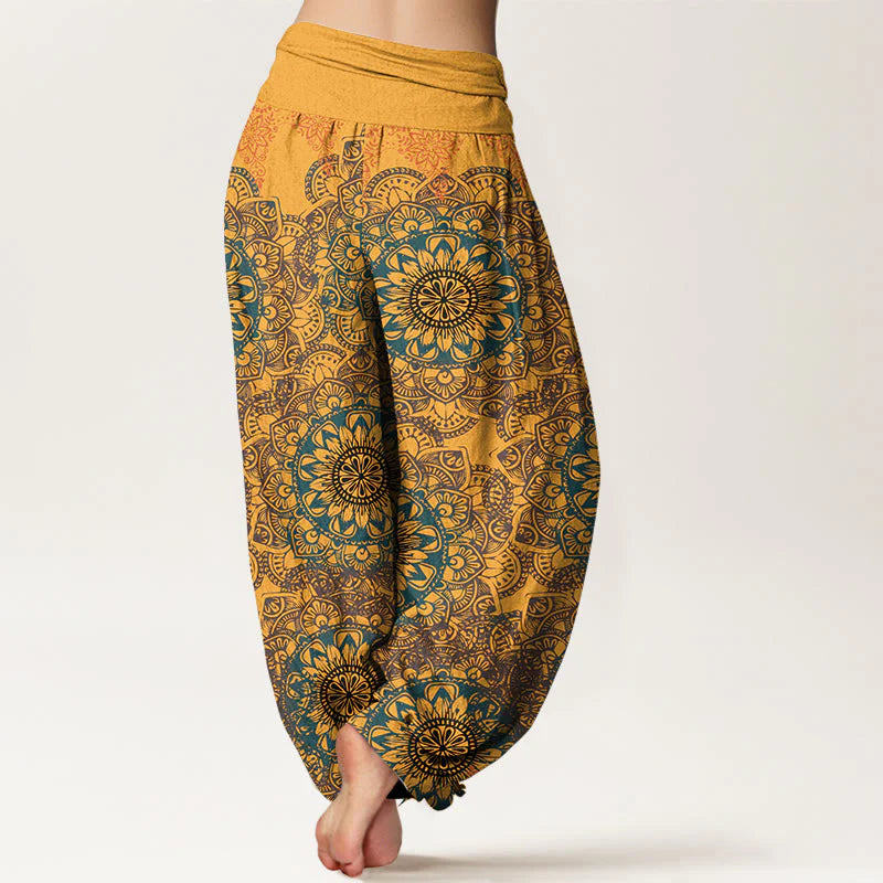Buddha Stones Cotton Triangular Mandala Patterns Women's Elastic Waist Harem Pants