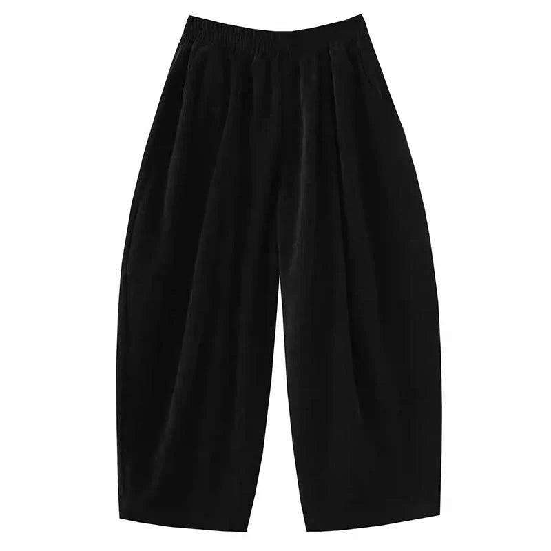 Buddha Stones Women's Fall Patchwork Plain Corduroy Harem Pants With Pockets