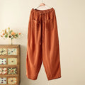 Buddha Stones Casual Plain Wrinkles Design Drawstring 9 Length Cotton Linen Women's Wide Leg Pants With Pockets