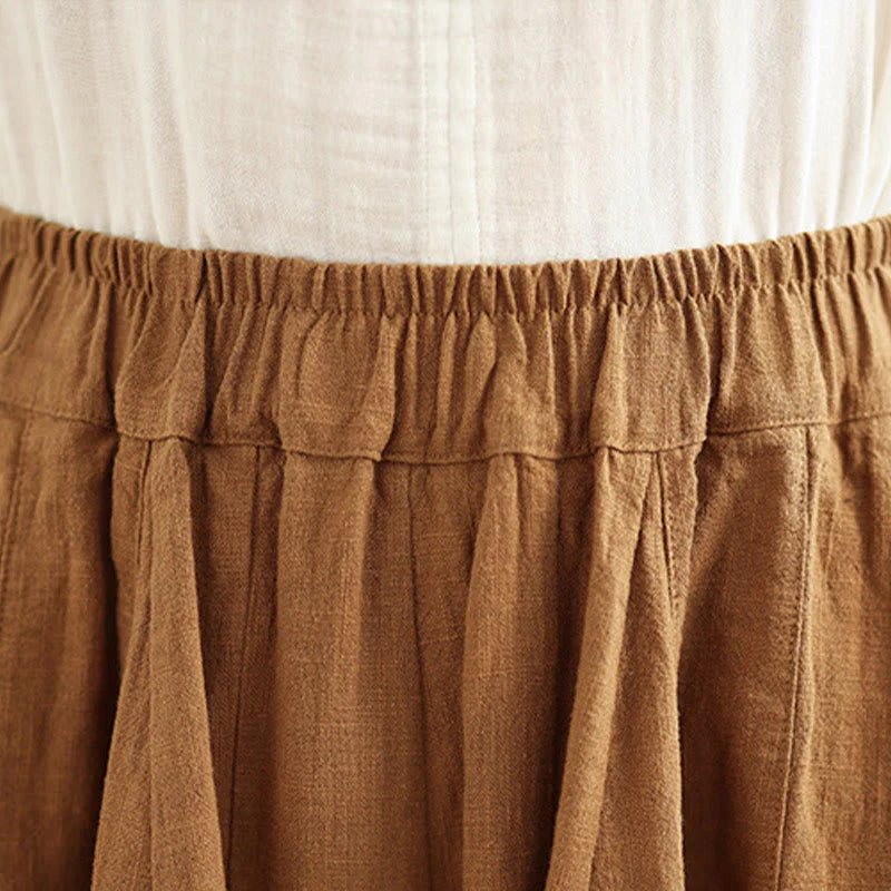 Buddha Stones Vintage Patchwork Lantern Design Cotton Linen Women's Wide Leg Pants With Pockets