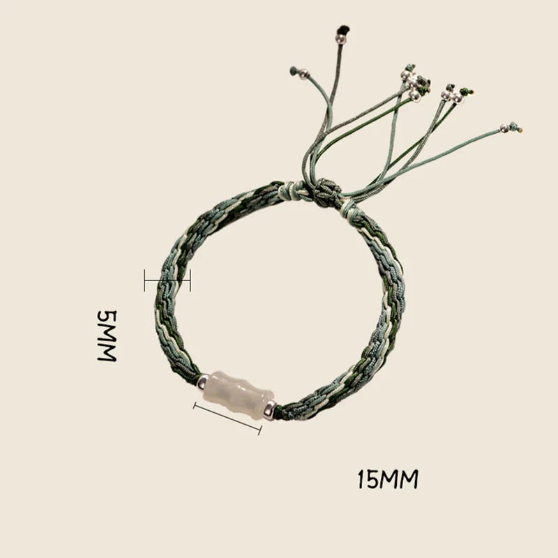Buddha Stones White Jade Bamboo Reincarnation Knot Wealth Luck Strength String Bracelet