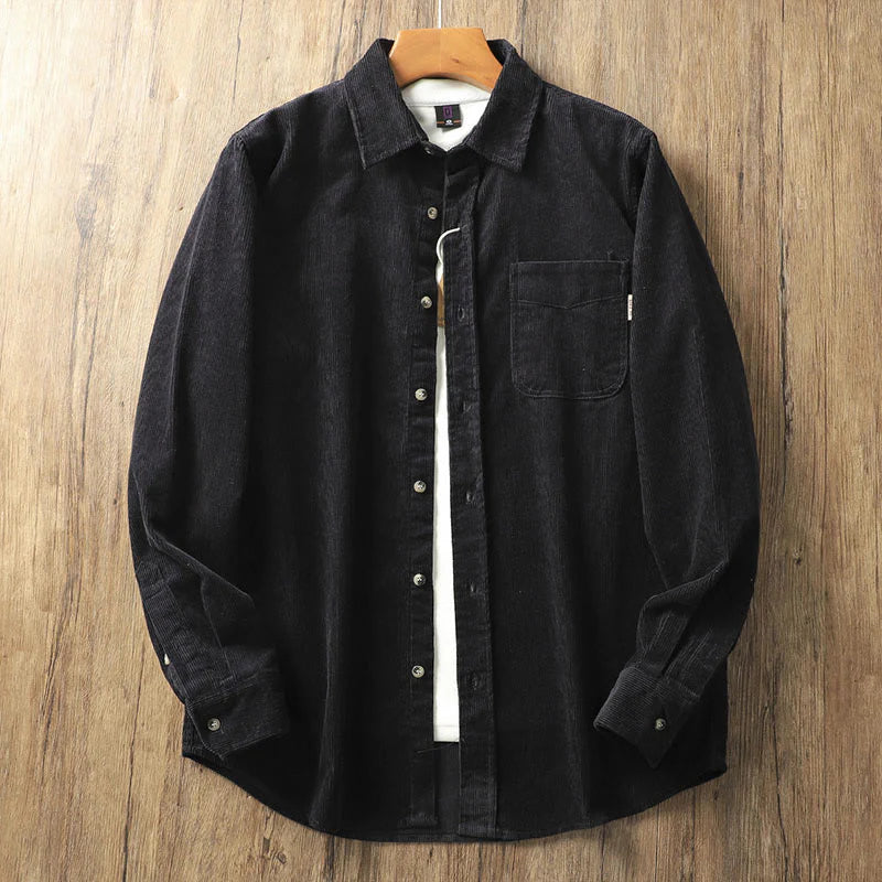 Buddha Stones Lapel Corduroy Solid Color Men's Long Sleeve Cotton Thickened Jacket With Pockets