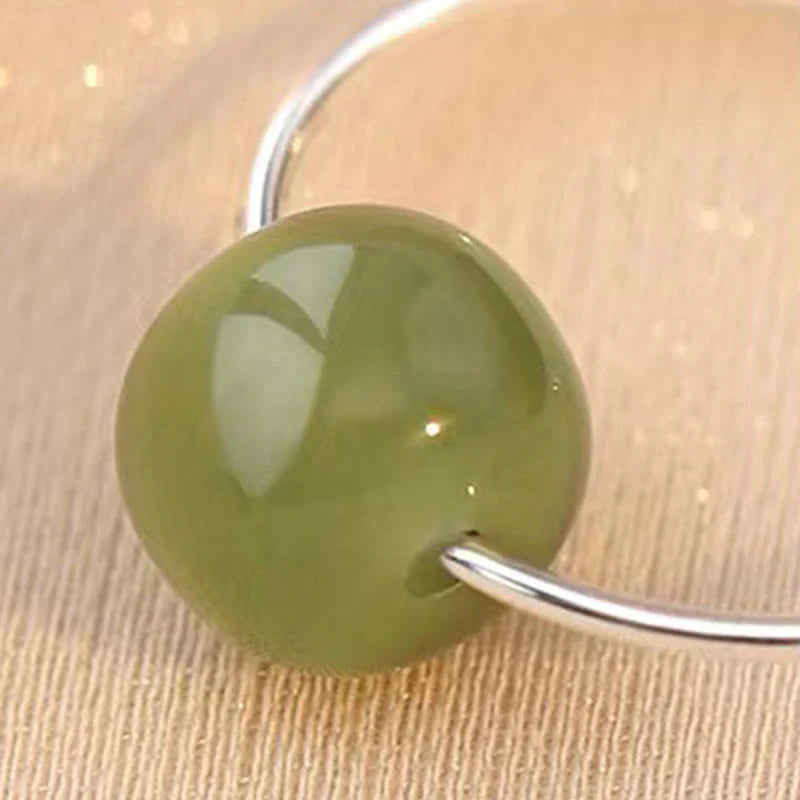Buddha Stones 925 Sterling Silver Hetian Jade Bead Luck Earrings