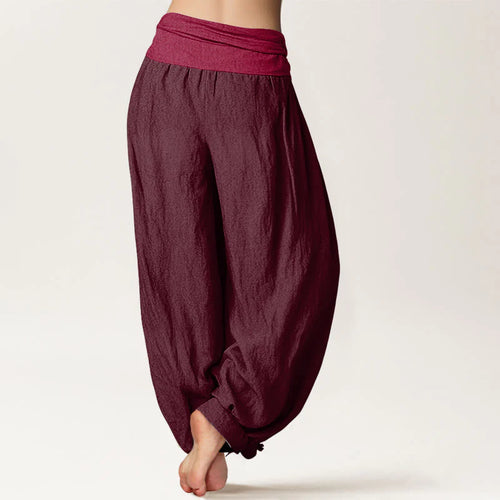 Buddha Stones Pure Cotton Plain Maroon Women's Elastic Waist Harem Pants