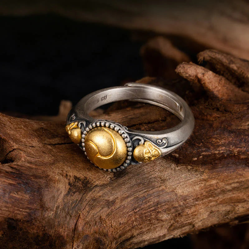 Buddha Stones 925 Sterling Silver Plated Gold Skeleton Balance Adjustable Ring