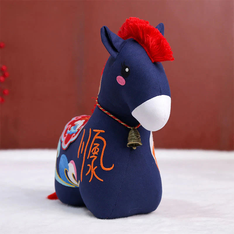 Buddha Stones Year of the Horse Copper Red String Fu Character Embroidery Prosperity Home Decoration