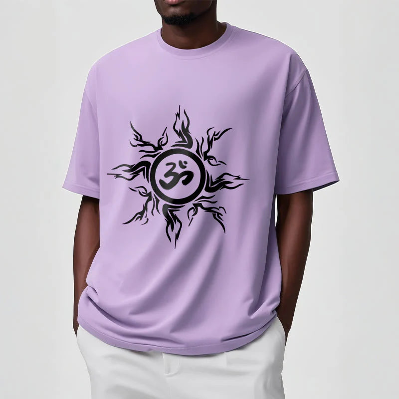 Buddha Stones Sunburst Pattern Surrounding An Om Symbol Pattern Cotton Tee T-shirt