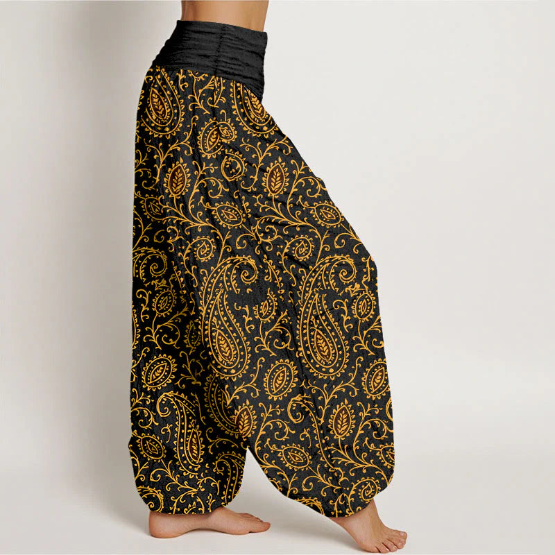 Buddha Stones Cotton Brightly Colored Paisley Style Pattern Women's Elastic Waist Harem Pants