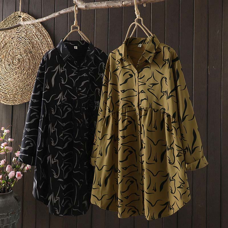 Buddha Stones Spring Fall Stand Collar Line Pattern Long Sleeve Women's Cotton Polyester Shirt