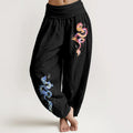 Buddha Stones Pure Cotton Striking Dragon Pattern Women's Elastic Waist Harem Pants