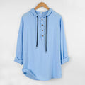 Buddha Stones Solid Color Fall Half Buttons Men's Hooded Long Sleeve Cotton Shirt