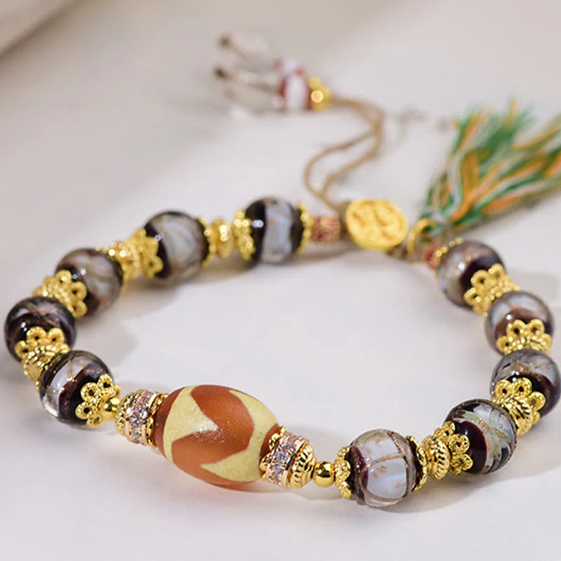 Buddha Stones Liuli Glass Dzi Beads Blessings Bracelet