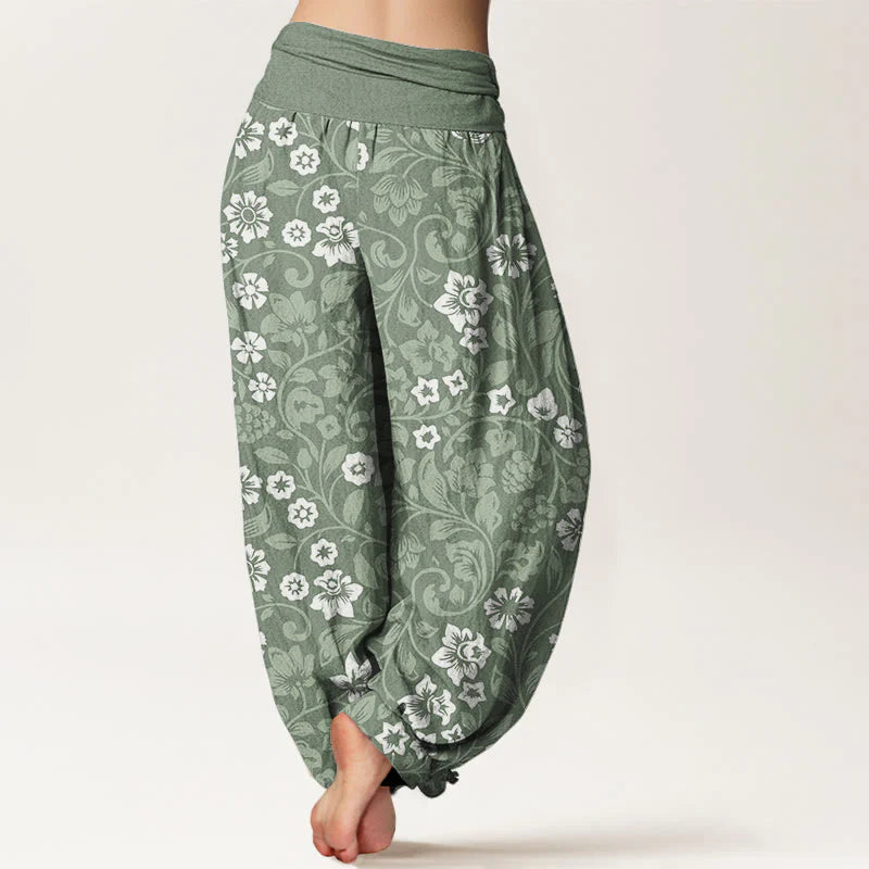 Buddha Stones Cotton Small Flowers Intertwining Branches Women's Elastic Waist Harem Pants