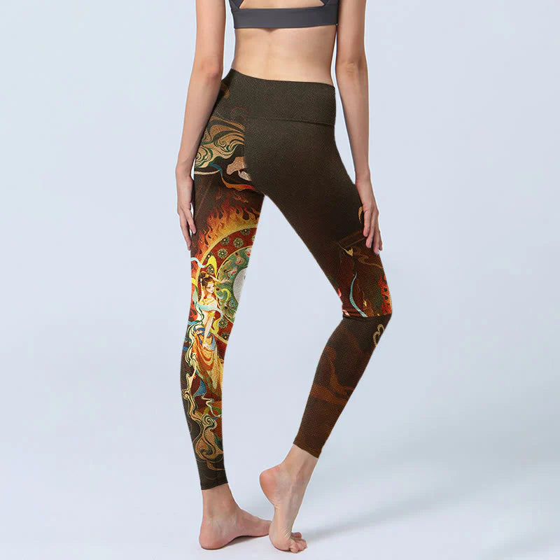 Buddha Stones Colorful Fairy Yin Yang Flame Camel Goat Flower Pattern Gym Leggings Women's Yoga Pants