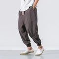 Buddha Stones Men's Plain Simple Drawstring Design Cotton Harem Pants With Pockets