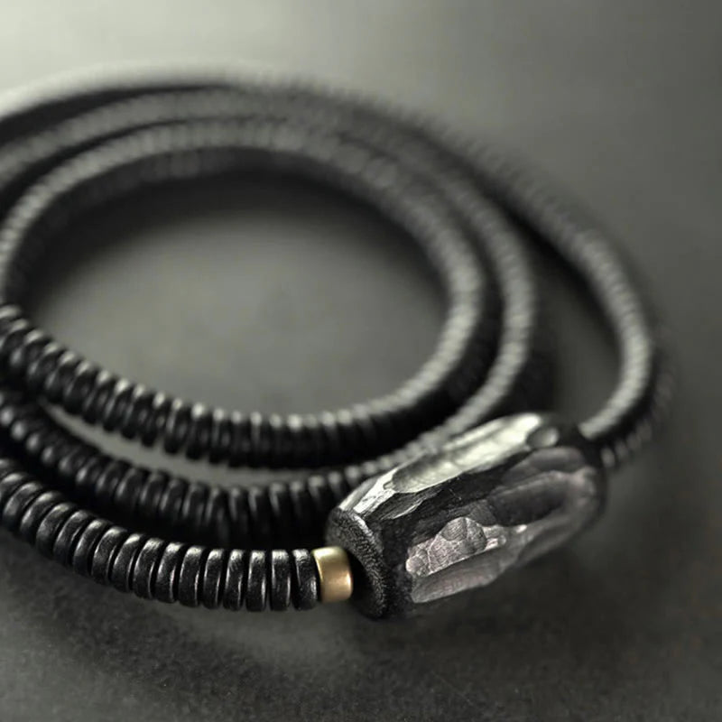 Buddha Stones Ebony Wood Copper Brass Balance Triple Wrap Bracelet