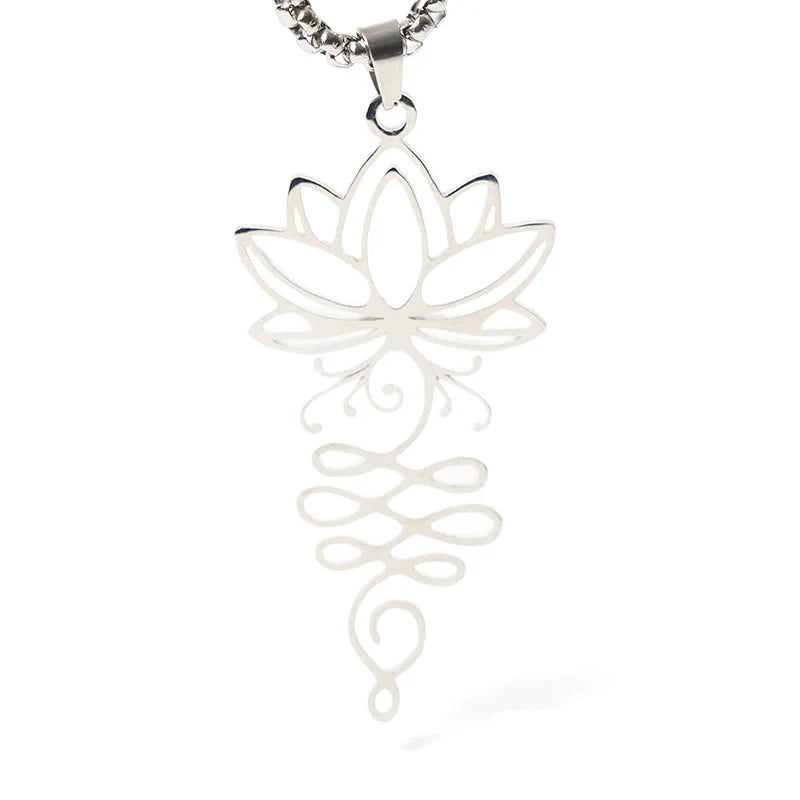 Buddha Stones Lotus Vines Design Chakra Symbol Stainless Steel Enlightenment Necklace Pendant