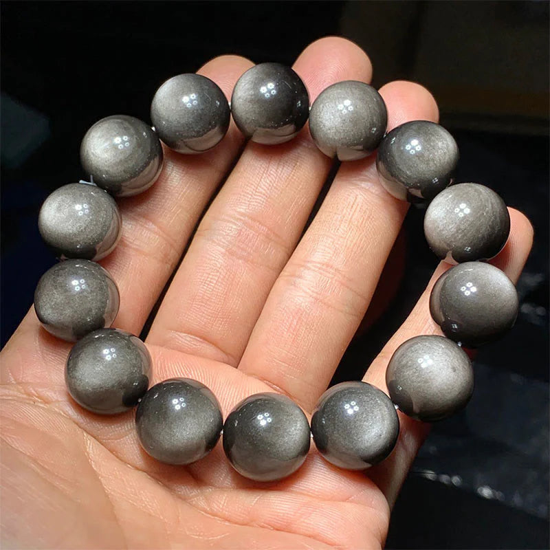 Buddha Stones Natural Silver Sheen Obsidian Soothing Protection Bracelet