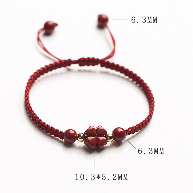 Buddha Stones Four Leaf Clover Five-petal Flower Cinnabar Blessing Red String Bracelet